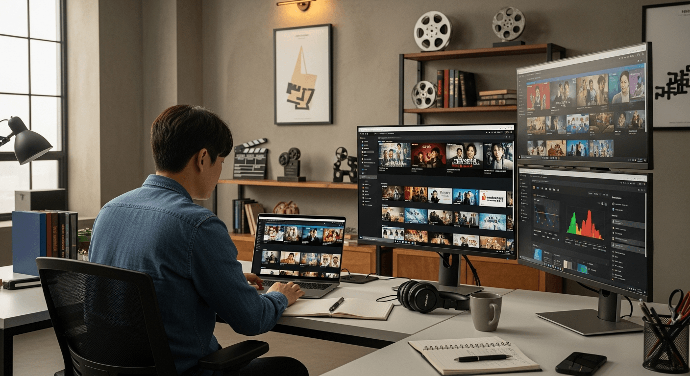 영화 제작 현장에서 OTT 프로젝트를 준비하는 스태프들