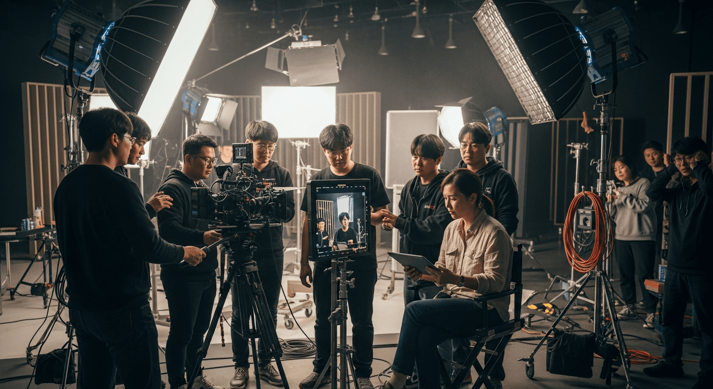 글로벌 숏드라마 시장 성장과 영화 스태프의 새로운 기회를 보여주는 촬영 현장 전경