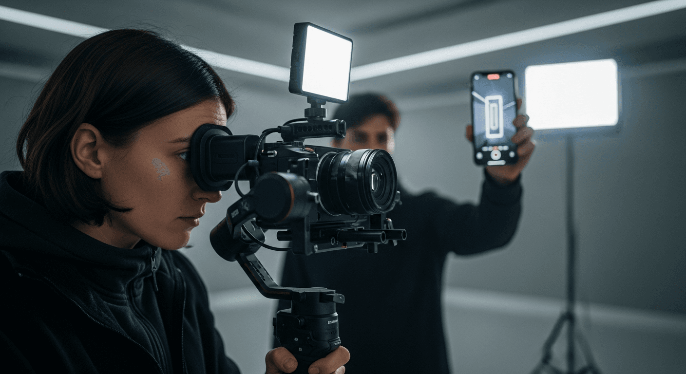 카메라와 스마트폰을 동시에 활용한 세로 화면 숏드라마 촬영 장면