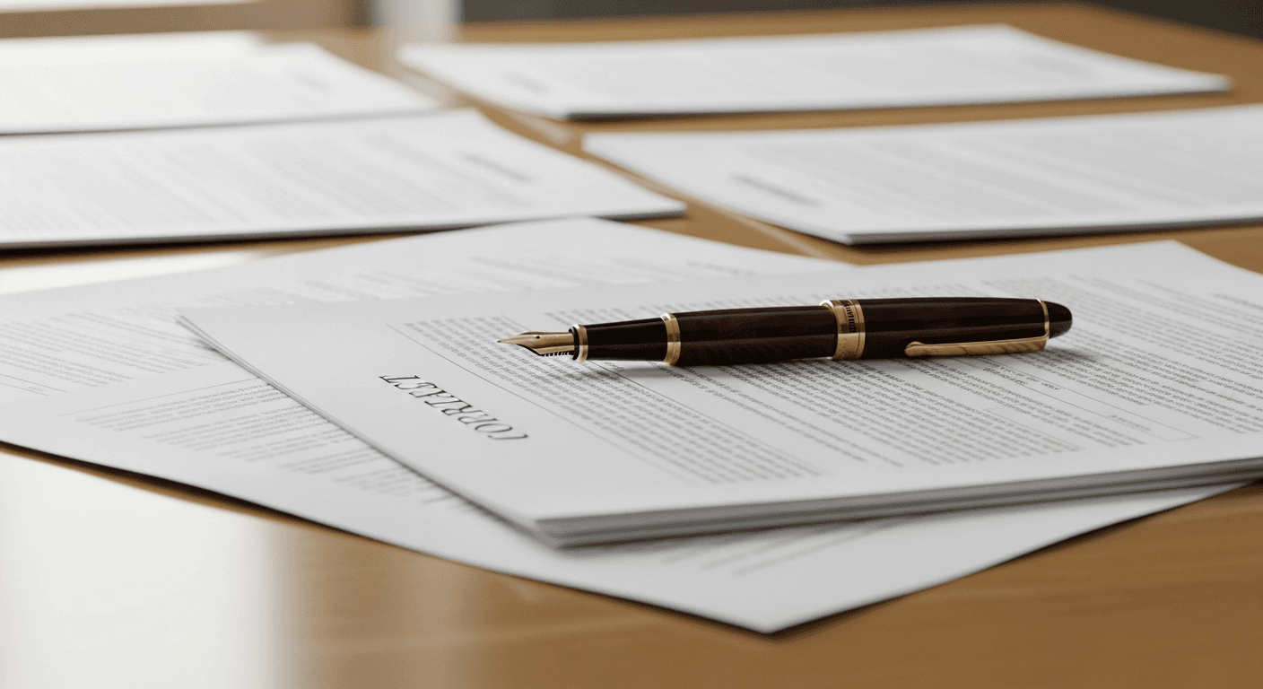 2024년 개정 영화산업 근로표준계약서 관련 서류와 펜