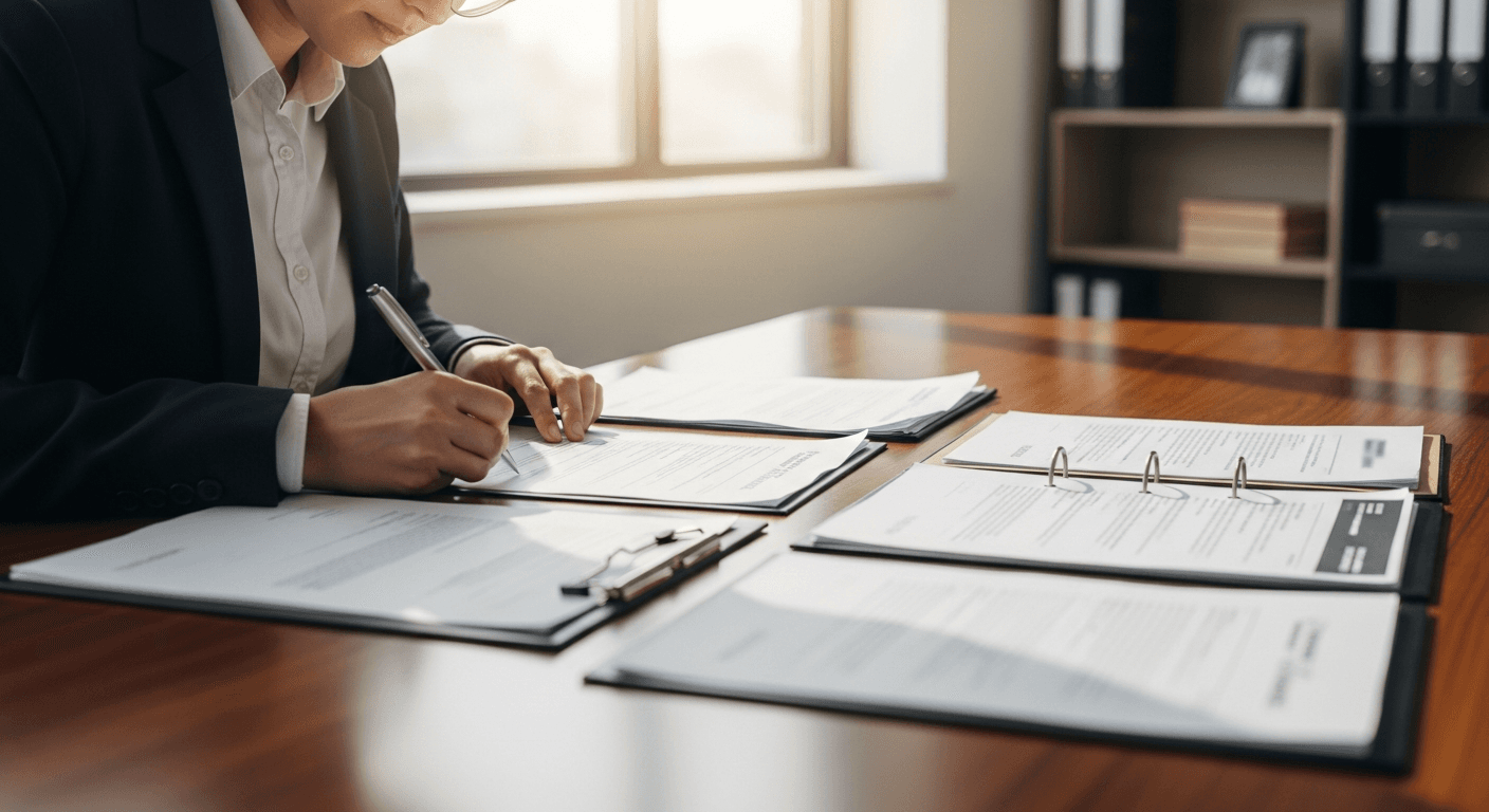 다양한 계약 방식을 검토하는 영화 제작 관련 서류들