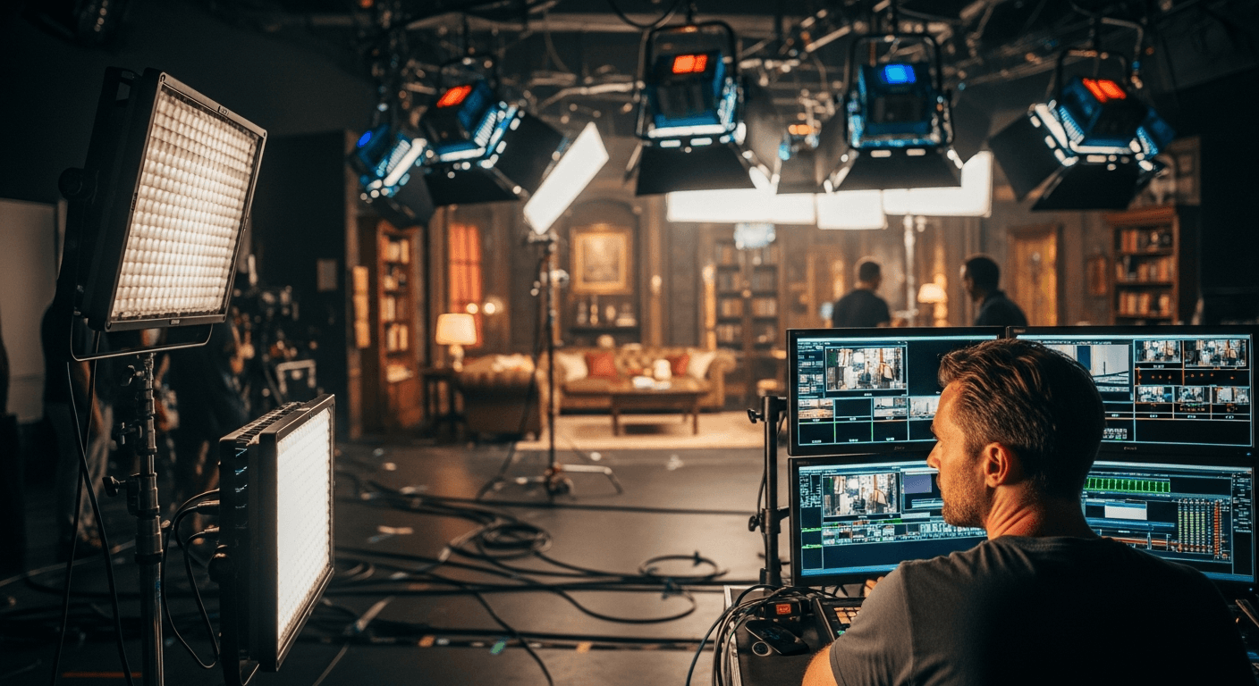 OTT 스트리밍 제작 환경에서 작업 중인 영상 스태프