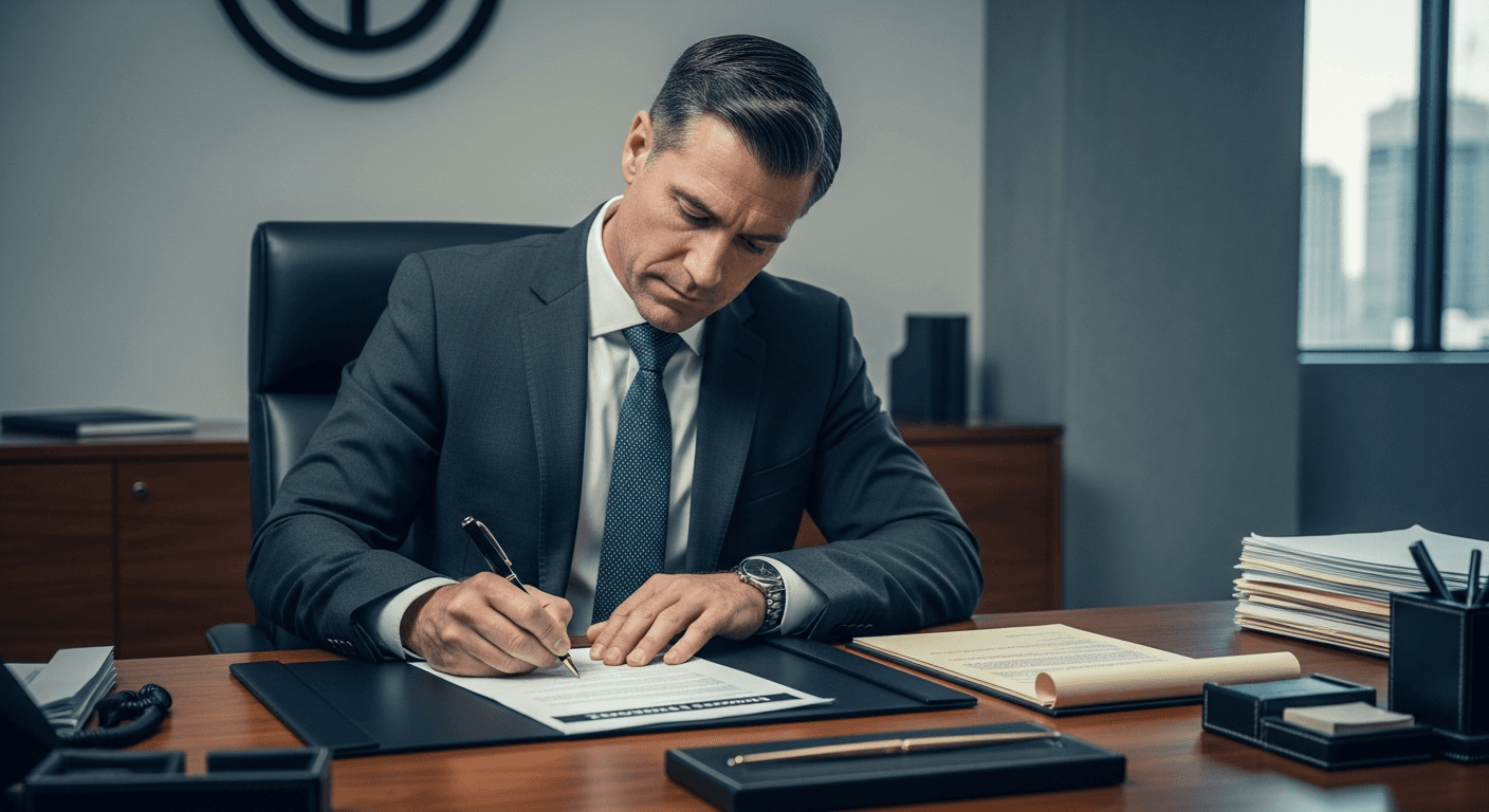 계약서 서류에 서명하는 영화 제작 업계 종사자의 손