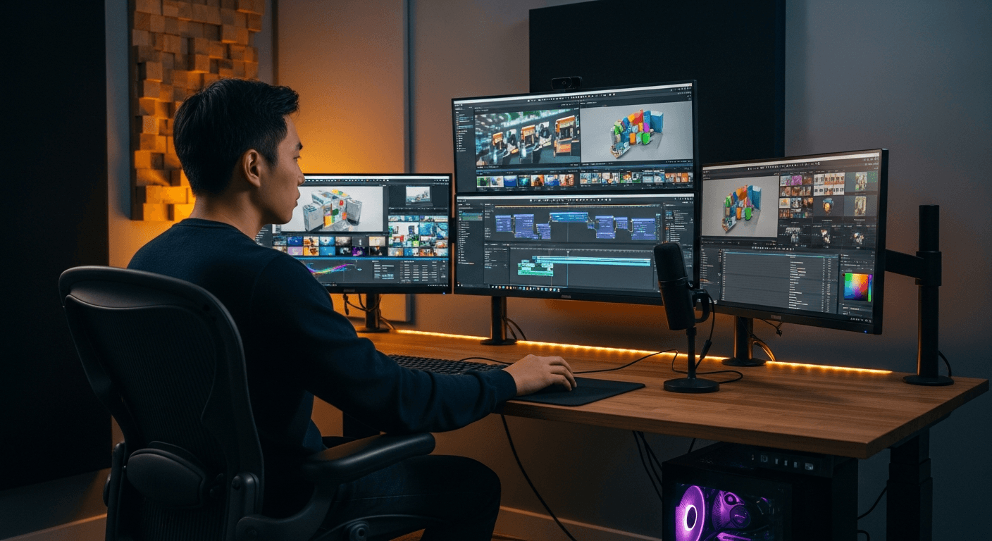 AI 영상 편집 툴로 영상을 제작하는 영화 교육 수강생