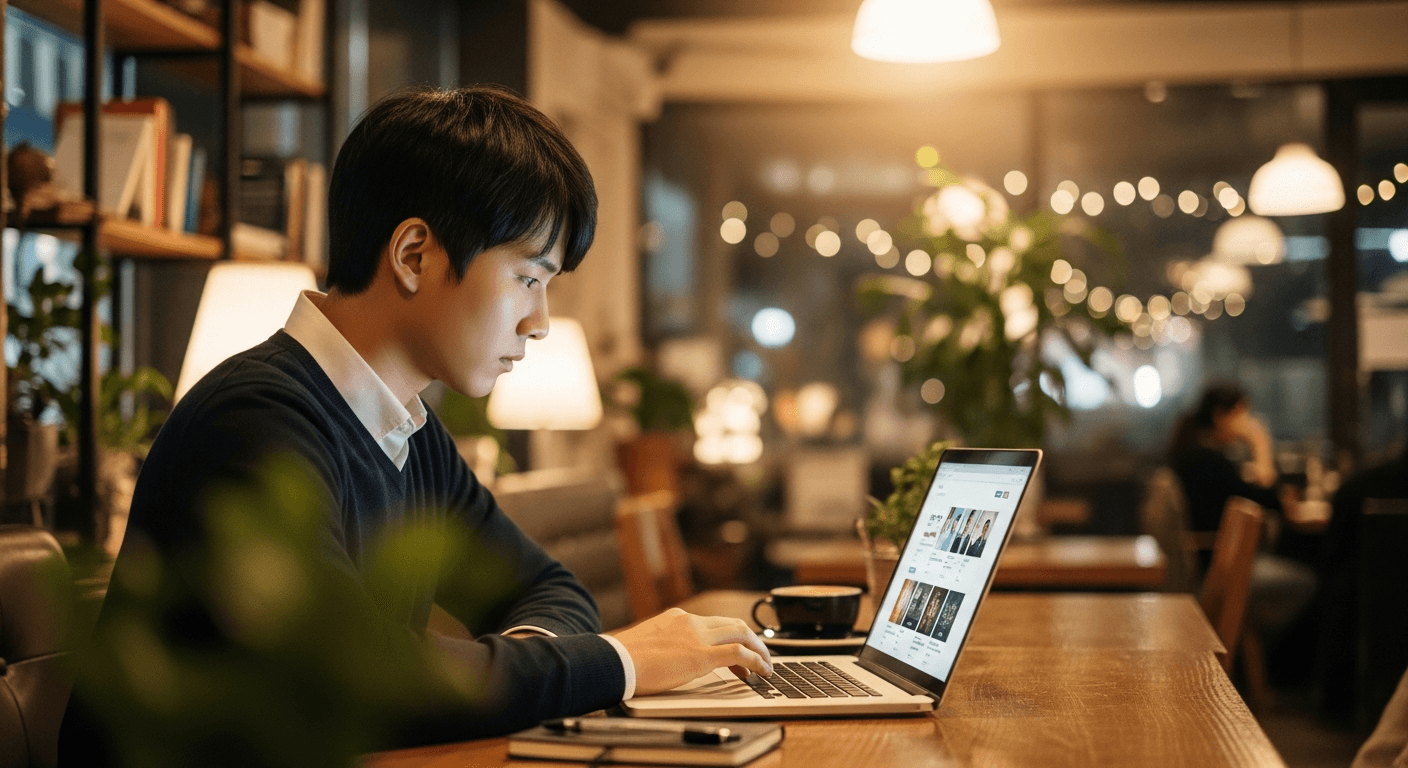 영화 스태프 구인 포털을 탐색하는 구직자