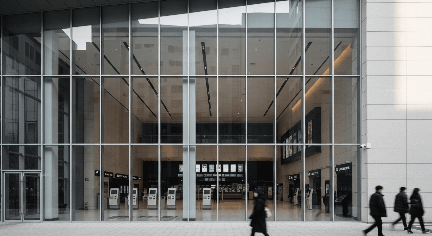 한국 극장가 상영관 전경과 소수의 관객