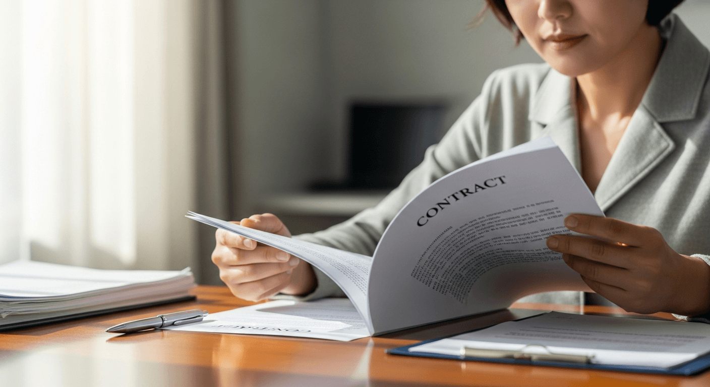 계약서를 꼼꼼히 검토하는 스태프