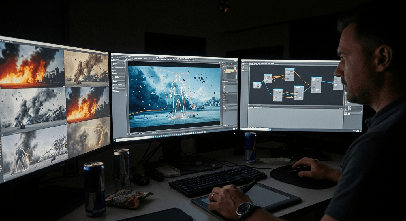 AI 로토스코핑과 합성 작업을 진행하는 VFX 아티스트